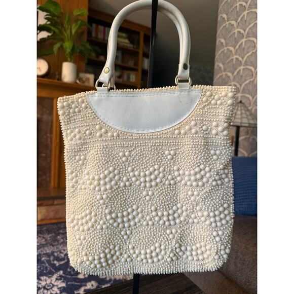 Vintage 1950s/1960s Scattered Bead Top Handle Bag Made in Hong Kong - Picture 1 of 7
